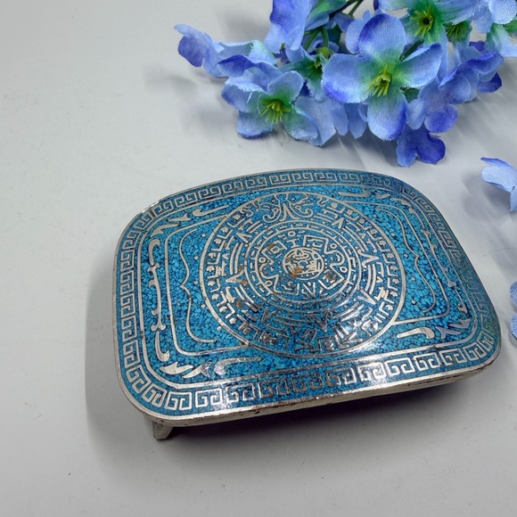 Taxco Accessories - Taxco Signed Turquoise Stone Chip Vintage Belt Buckle